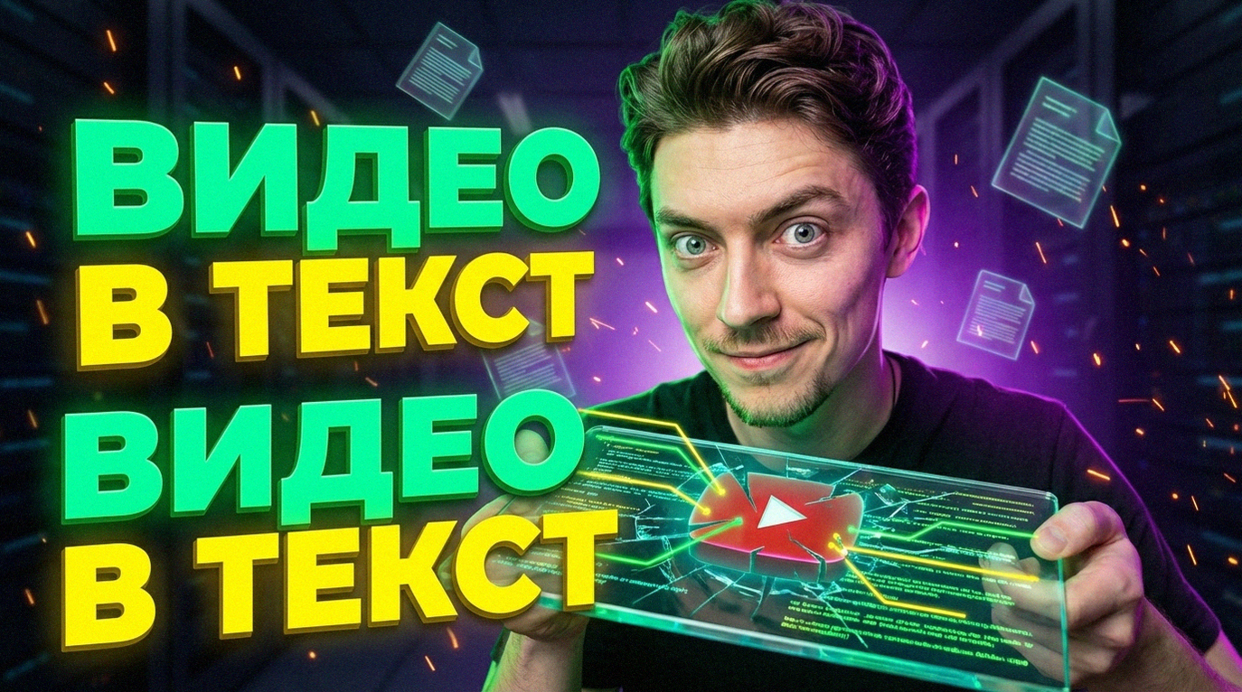 Интерфейс нейросети для перевода видео в текст, показывающий процесс создания краткого конспекта из длинного ролика на YouTube.